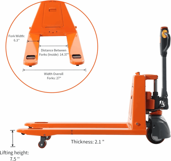 Full Electric Pallet Jack 3300Lbs Capacity, Lithium Powered Pallet Truck 48" X27" Fork Size, Walkie Pallet Lift Trucks for Factory, Warehouse, Supermarket, Multifunctional Handle with Extra Battery - Image 3