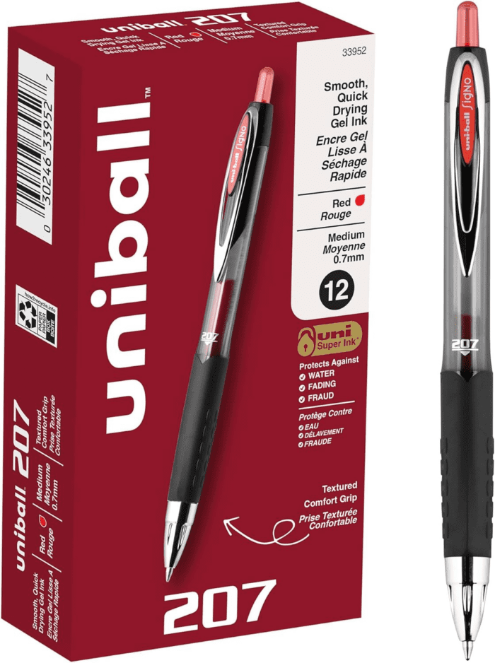 Uniball Signo 207 Gel Pen 12 Pack, 0.7Mm Medium Red Pens, Gel Ink Pens Office Supplies Sold by Uniball Are Pens, Ballpoint Pen, Colored Pens, Gel Pens, Fine Point, Smooth Writing Pens