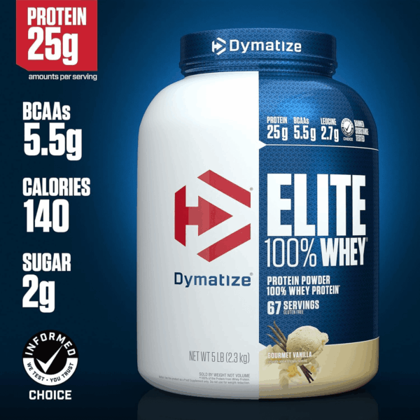 Elite 100% Whey Protein Powder, Vanilla, 25G of Protein, 67 Servings, 5.5G Bcaas, Less than 140 Cal., Gluten Free, 2G Carb, 2G Sugar, 3G Fat - Image 3