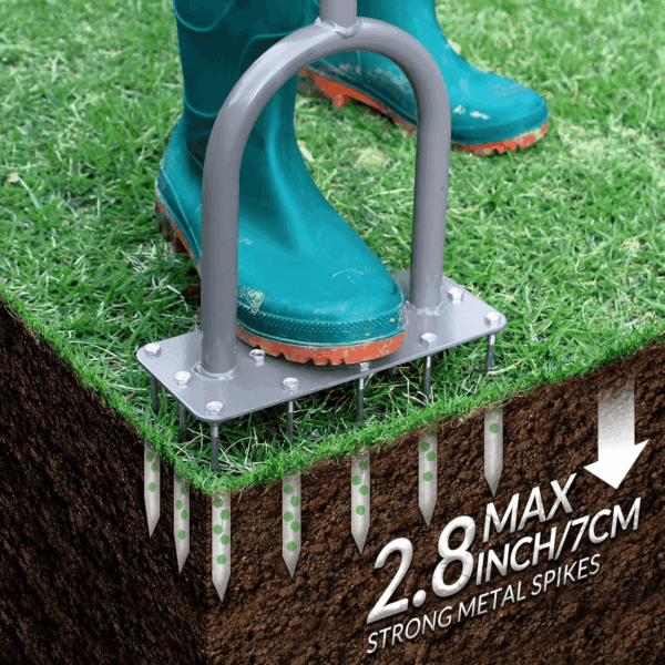 Lawn Aerator Spike Metal Manual Dethatching Soil Aerating Lawn with 15 Iron Spikes, Pre-Assembled Grass Aerator Tools for Yard, Lawn Aeration, Garden Tool, Revives Lawn Health, Patented - Image 3
