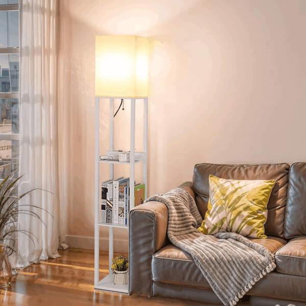 Shelf Lamp, Modern Standing Lights with 1 USB Port and 1 Type C Port and 1 Power Outlet, 3-Tiered Display Floor Lamps with Shelves for Living Room, Bedroom, Office - White - Image 2