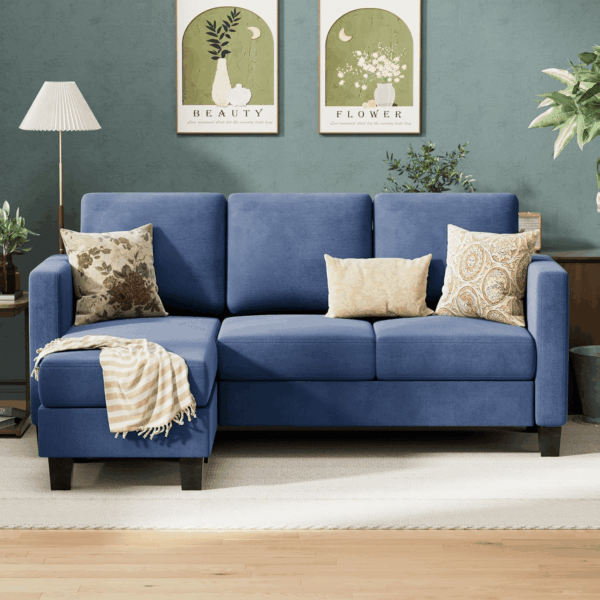 Convertible Sectional Sofa Couch, 3 Seat L-Shaped Sofa with Linen Fabric Ottoman Small Couch for Small Apartments, Living Room and Office (Linen Fabric, Blue) - Image 7