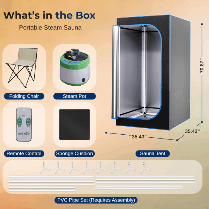 Portable Sauna Box for Home, Steam Sauna Tent with Extra Large 4L Steamer - Includes Folding Sauna Chair, Remote Control W/ 9 Heat Levels for In-Home Spa - 2.95' X 2.95' X 5.9' - Image 7