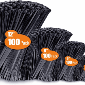 Zip Ties Assorted Sizes(4”+6”+8”+12”), 400 Pack, Black Cable Ties, UV Resistant Wire Ties by
