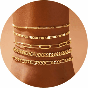 Ankle Bracelets for Women, 14K Gold Jewelry Set Waterproof Layered Cuban Figaro Link Chain Anklets Set Gold Anklets Summer Boho Beach Jewelry Gift Adjustable Size