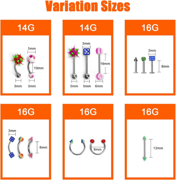 Lot of 110PCS Body Jewelry Piercing Eyebrow Navel Belly Tongue Lip Bar Ring - Image 4