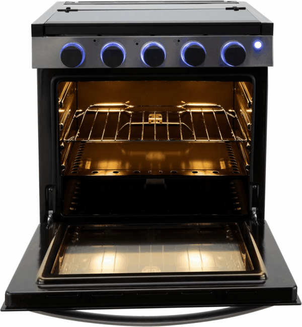 RV Stove Gas Range 21" Tall | 6500 and 8000 BTU Three Burner | 7100 BTU Oven with 1.8 Cu. Ft Capacity | Black or Stainless Steel Finish (Silver Version B, No Vented Range Hood) - Image 5