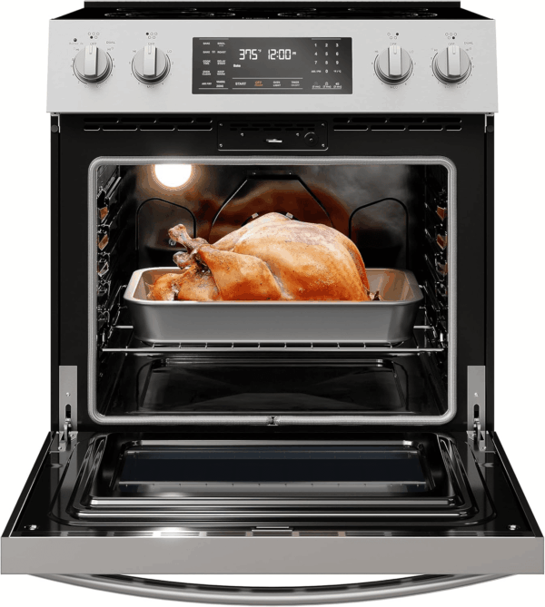 Front Control Electric Range Oven with 5 Cooktop Elements with 7 Cooking Power Options, True Convection, Steam and Self Clean, Freestanding Oven, 4.8 Cu. Ft. Capacity Stainless Steel - Image 3