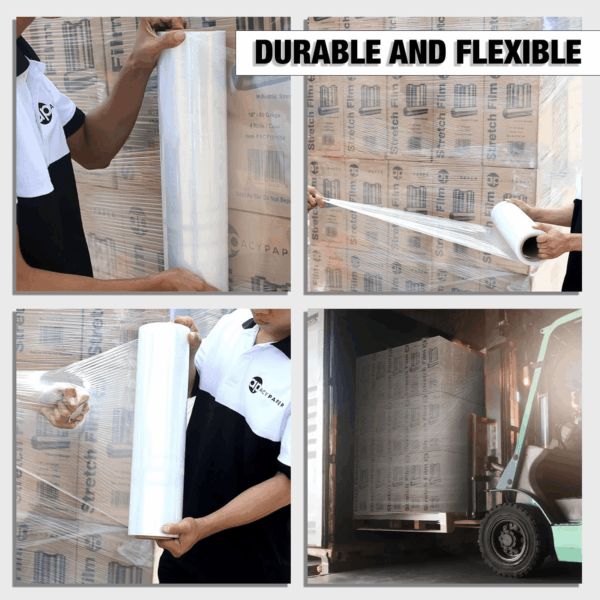 , 18" Stretch Film/Wrap 1500 Feet 80 Gauge Industrial Strength, up to 800% Stretch 20 Microns Clear Cling Durable Adhering Packing Moving Packaging Heavy Duty Shrink Film (4 Rolls/Box) - Image 3