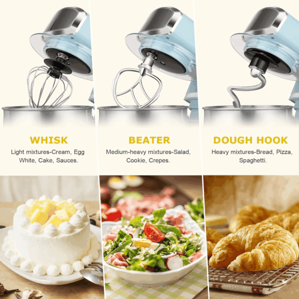 Stand Mixer,3.2Qt Small Electric Food Mixer,6 Speeds Portable Lightweight Kitchen Mixer for Daily Use with Egg Whisk,Dough Hook,Flat Beater (Blue) - Image 4