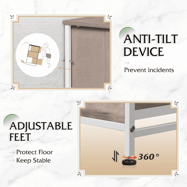 9-Drawer Dresser, Fabric Storage Tower for Bedroom, Hallway, Nursery, Closet, Tall Chest Organizer Unit with Fabric Bins, Steel Frame, Wood Top, Easy Pull Handle, Greige - Image 7