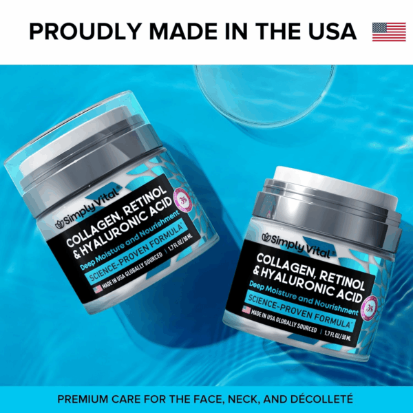 Collagen, Retinol & Hyaluronic Acid Cream - Anti-Aging Face Moisturizer for Face, Neck & Décolleté - Made in USA, Daily Moisturizer Face Cream - 1.7 Fl.Oz. - Image 4