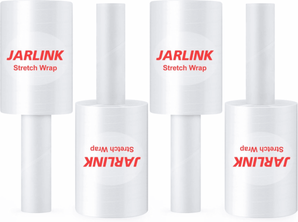 4 Pack Stretch Film, 5" 1000Ft Mini Industrial Strength up to 500% Stretch Shrink Wrap with Handles, Thick Durable Self-Adhering Plastic Wrap for Pallet Wrap, Moving, Packing, 60 Gauge
