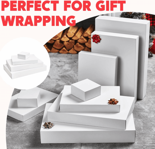 12PCS 17" Christmas Shirt Gift Boxes with Lid for Presents, Extra Large 4" Deep White Paper Box, 4 Assorted Different Size Robe Box for Clothes, Xmas Birthday Holiday Wedding Gift Wrapping Decor - Image 4