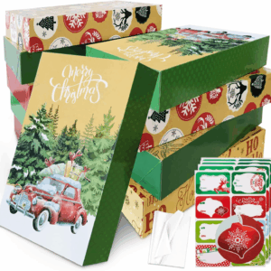 12 Large Christmas Gift Wrap Boxes Bulk with Lids, 12 Tissue Paper and 80 Count Foil Christmas Tag Stickers for Wrapping Oversized Clothing (Robes, Sweater, Coat, Shirts) and Xmas Holiday Present