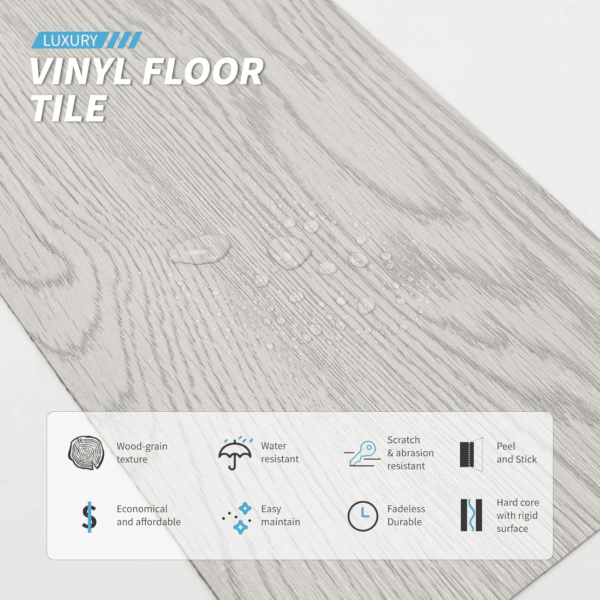 36-Pack Peel and Stick Luxury Vinyl Flooring Tiles, 54 Sq. Ft Self Adhesive Wood Plank for Kitchen, Bedroom, Bathroom, Grey Ash - Image 4