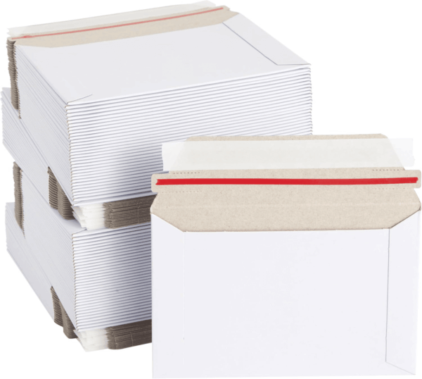 100 Pack 6.5 X 4.5 Rigid Mailers with Self Sealing Flap, Bulk Stay Flat Cardboard Envelopes for Shipping Postcards, Photos (White)