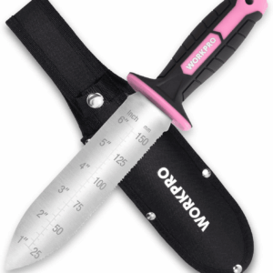 Hori Hori Garden Knife, 7" Stainless Steel Blade with Cutting Edge, Garden Tools with Oxford Sheath, Ergonomic TRP Handle with Hanging Hole for Weeding, Planting, Digging, Pink