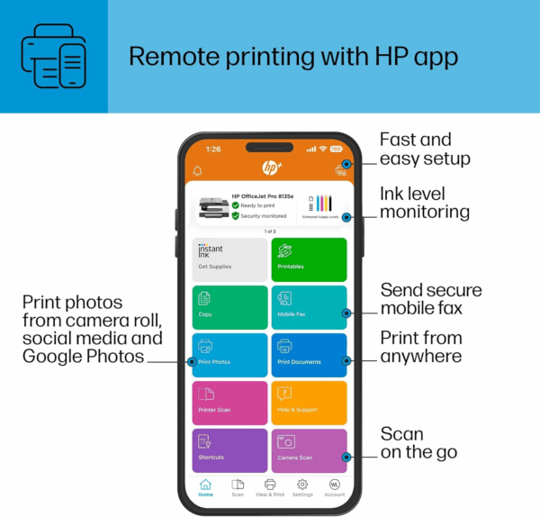 Officejet Pro 8135E Wireless All-In-One Color Inkjet Printer, Print, Scan, Copy, Fax, ADF, Duplex Printing, Best-For-Home Office, 3 Months of Instant Ink Included (40Q35A) - Image 10