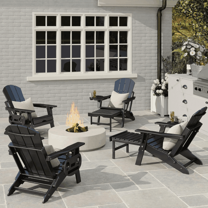 Adjustable Adirondack Chair with Retractable Ottoman, HDPE Folding Adirondack Chair with Cup Holder, All Weather Fire Pit Chair for Outdoor. - Image 2