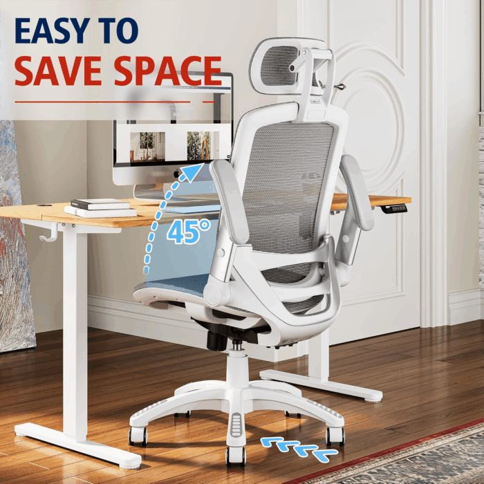 Ergonomic Office Chair, High Back Home Desk Chair with Headrest, Flip-Up Arms, 90-120° Tilt Lock and Wide Cushion, 400LBS Mesh Chairs for Man Woman, White Task Chair(Dark Grey,Gy01Wdg) - Image 5