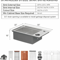 33 Inch Drop in Kitchen Sink Workstation with Glass Rinser 33X22 Drop in Kitchen Sinks Stainless Steel Workstation Sinks 16 Gauge Single Bowl Sink with Cup Washer with Cutting Board - Image 8