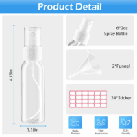 Spray Bottles, 2Oz/50Ml Clear Empty Fine Mist Plastic Mini Travel Bottle Set, Small Refillable Liquid Containers with 2Pcs Funnels and 24Pcs Labels (6 Pack) - Image 3