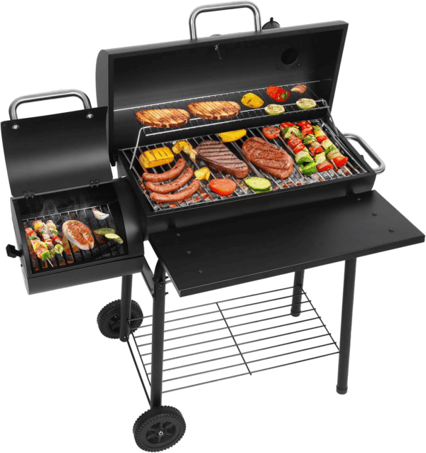 Charcoal Grills with Offest Smokers: Spacious Barrel Charcoal BBQ Grill | Barbecue Smoker Grill Combo for Outdoor Backyard Patio Camping Picnic and Party