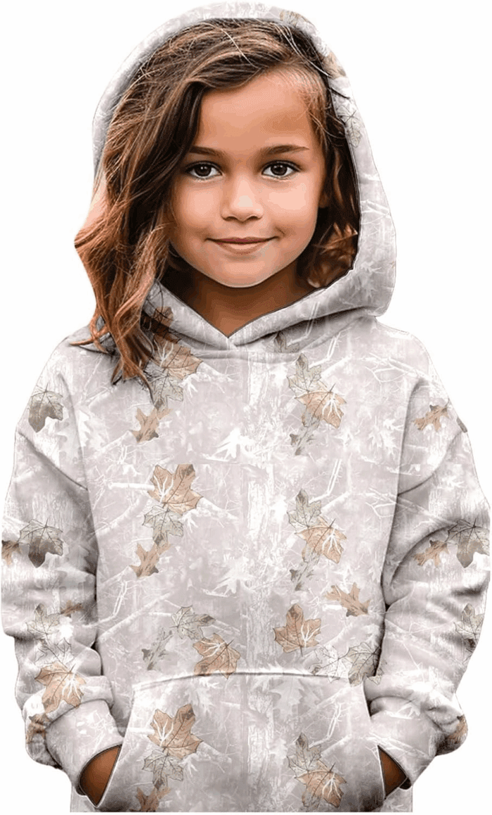 Camo Hoodies for Teen Girls Cute Sweatshirt Maple Leaf Print Oversized Fleece Sweatshirts Pullover Tops with Pocket - Image 3