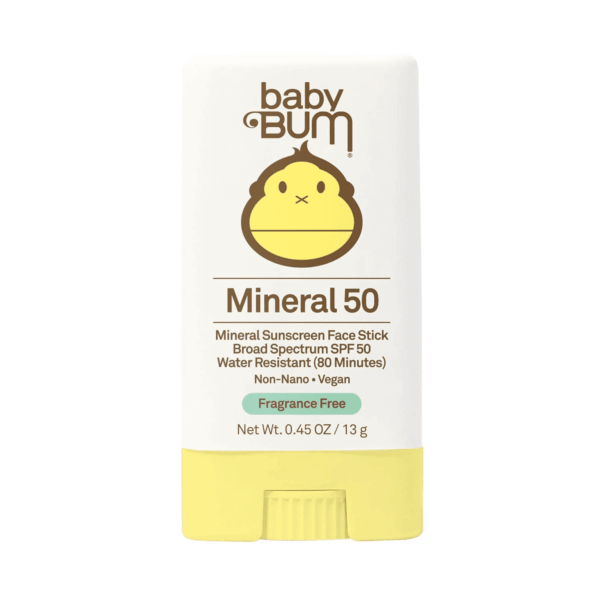 Baby Bum Mineral SPF 50 Sunscreen Stick - Hawaii 104 Act Compliant (Without Octinoxate & Oxybenzone) - UVA/UVB Face and Body Protection - Unscented for Sensitive Skin - Travel Size 0.45 Oz