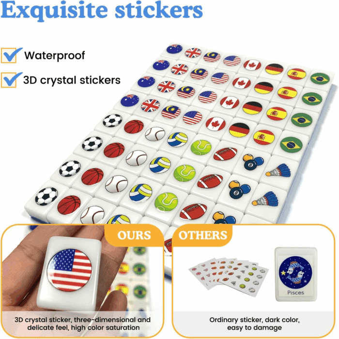 Seaside Escape Game Blocks， Mahjong Tile Game Sets with 65 Tiles 30Mm Flag and Ball Pattern with Handbag for Spring Picnic Party Gift. - Image 3
