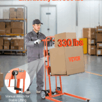 Material Lift Winch Stacker, 330Lbs Capacity Pallet Truck Dolly, 42.9In Max Lifting Height Manual Winch Stacker, Multifunctional Manual Pallet Truck Stacker with Swivel Casters and Lift Plate - Image 2