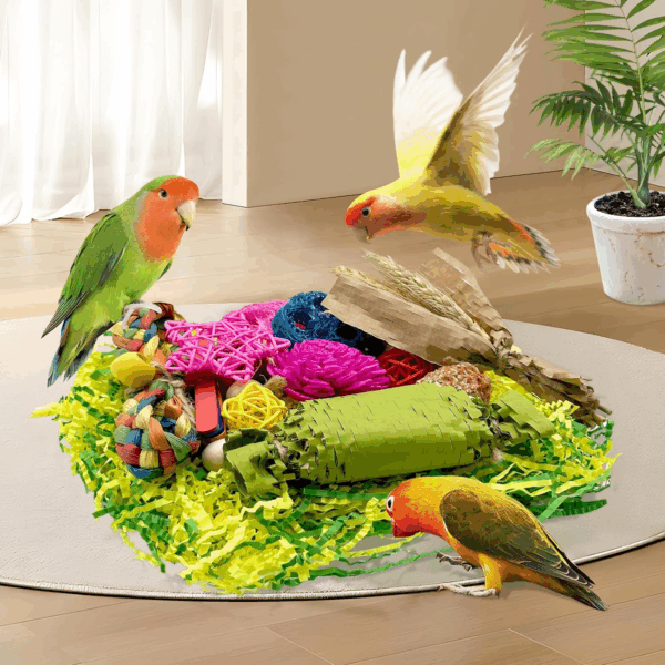 Natural Bird Toy Foraging Parrot Shredding Toys Box Conure Chewing Toys for Cockatiel Lovebird Parakeet Budgie Small-Medium Birds (Colorful) - Image 4
