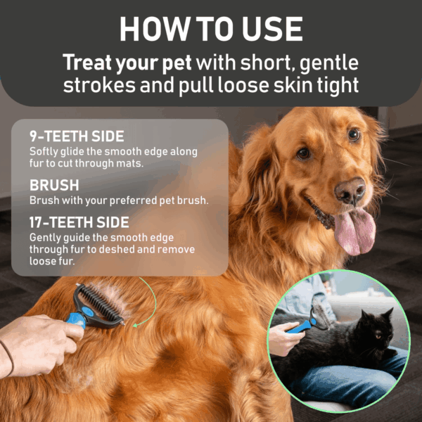 Original Pet Grooming Rake - Double-Sided Deshedding Dematting Tool, Undercoat Rake for Dogs & Cats, Extra-Wide Dog Grooming Brush & Deshedder Comb for Long Hair, Reduces Shedding 95% - Image 5