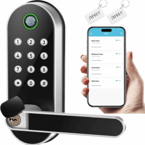 Keyless-Entry Fingerprint Smart Door Lock:  Digital Electronic Lock with Code Passcode, Electric Door Knob, Biometric Door Handle Lock, Perfect for Exterior/Interior/Entry/Bedroom Doors (Silver)