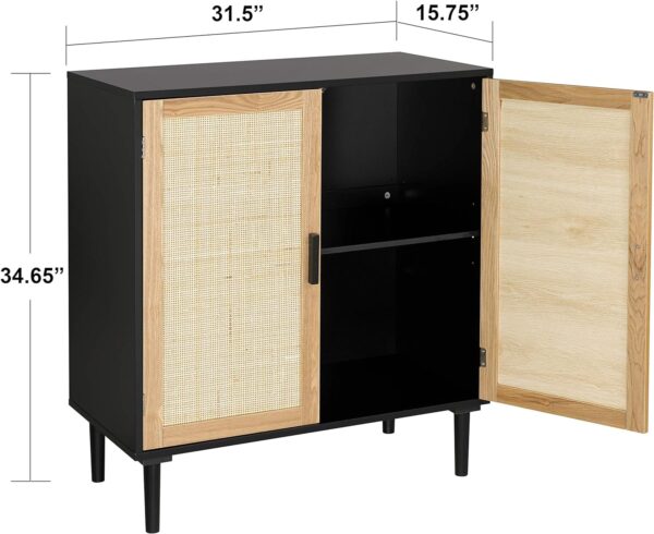 Sideboard Buffet Cabinet, Kitchen Storage Cabinet with Rattan Decorated Doors, Accent Liquor Cabinet for Bar, Dining Room, Hallway, Cupboard Console Table, 31.5X 15.8X 34.6 Inches - Image 4
