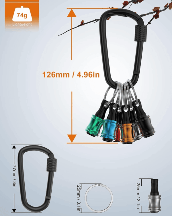 12Pc Portable Bit Holder Key Chain, 1/4 Inch Hex Shank Screwdriver Bit Clip for Impact Driver Drill Bit Extension Nut Driver W/Black Carabiner, Quick Release Lightweight Drill Screw Adapter - Image 7
