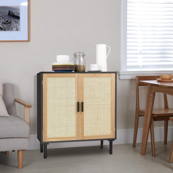 Sideboard Buffet Cabinet, Kitchen Storage Cabinet with Rattan Decorated Doors, Accent Liquor Cabinet for Bar, Dining Room, Hallway, Cupboard Console Table, 31.5X 15.8X 34.6 Inches - Image 8