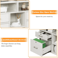 Wood Mobile File Cabinet with 4 Drawers and Shelves, Printer Stand with Open Storage, Lockable Lateral Filing Cabinet for Home Office, Assembly Required, Light Beige Close to White - Image 4