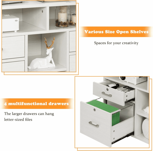 Wood Mobile File Cabinet with 4 Drawers and Shelves, Printer Stand with Open Storage, Lockable Lateral Filing Cabinet for Home Office, Assembly Required, Light Beige Close to White - Image 4