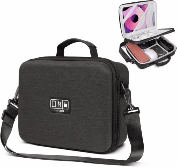 Electronic Organizer Travel Case Large, Hard Case for Electronics, EVA Tech Organizers, Travel Cable Bag with Shoulder Strap, Charger Organizers Carrying Cases for Ipad(Up to 11’’)