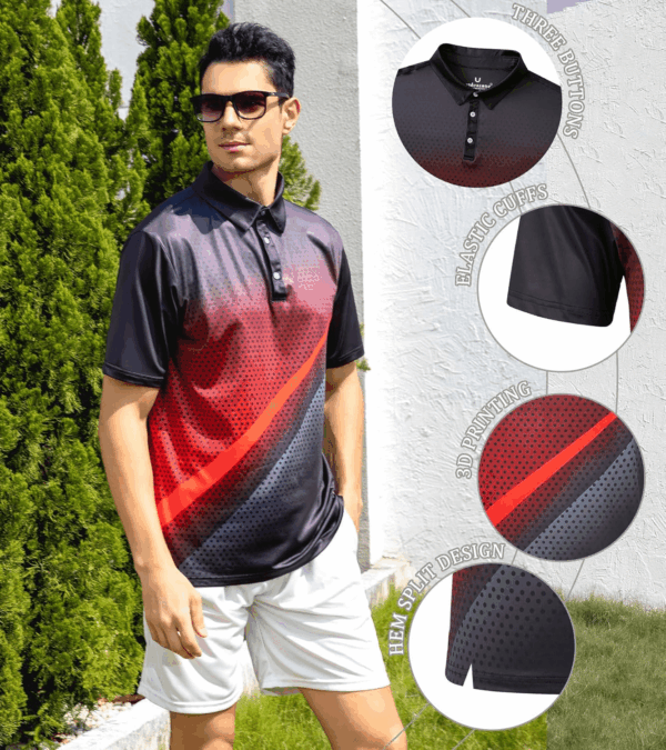 Mens Golf Shirt Dry Fit Athletic Polo Shirts Moisture Wicking Performance 3D Print Short Sleeve - Image 5