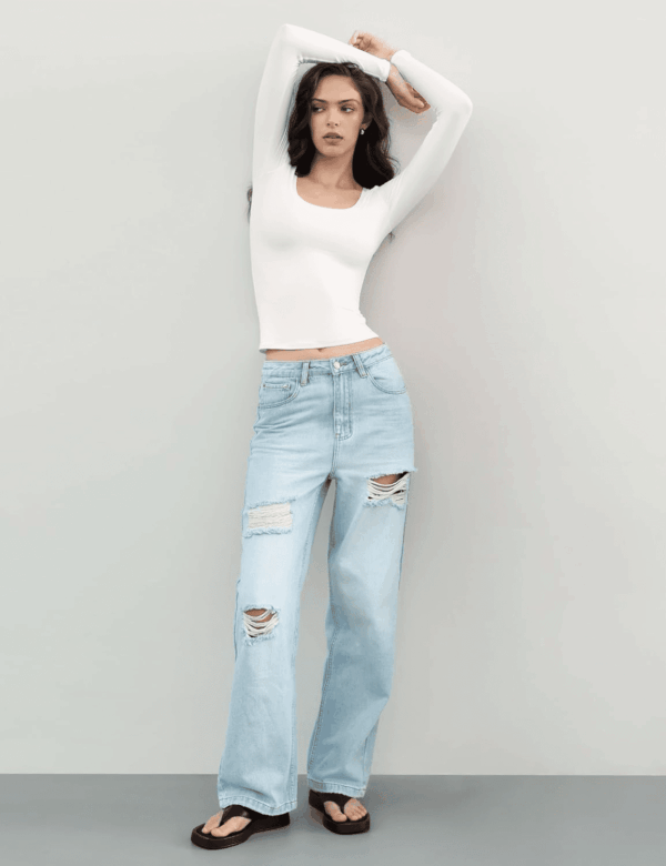 Women'S Long Sleeve T Shirts Scoop Neck Slim Fit Going Out Tops Double Lined Basic Tee Smoke Cloud Collection - Image 5