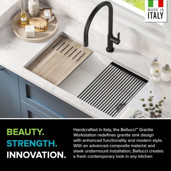 Kitchen Sink Bellucci 32” Undermount Workstation Granite, Metallic White, Accessories, KGUW1-33WH - Image 5