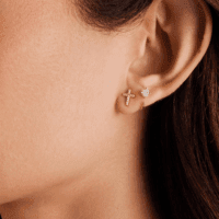 14K Gold Plated Sterling Silver Posts Cross Earrings for Women | Small Religious Faith Cubic Zirconia Cross Studs Huggies Earrings - Image 2