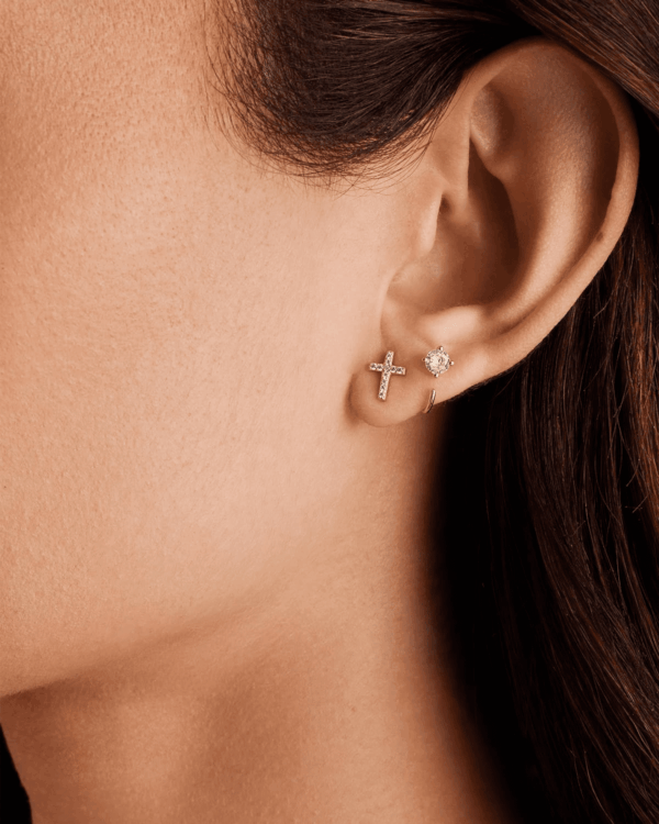 14K Gold Plated Sterling Silver Posts Cross Earrings for Women | Small Religious Faith Cubic Zirconia Cross Studs Huggies Earrings - Image 2