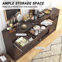 70” Large Sideboard Buffet Cabinet with Storage, Farmhouse Kitchen Buffet Storage Cabinet with 4 Drawers, Coffee Bar Cabinet with Sliding Barn Door, Credenza for Living Room, Dining Room, Brown - Image 4