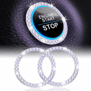 2 PCS Crystal Rhinestone Car Engine Start Stop Decoration Ring, Bling Car Interior Accessories for Women, Push to Start Button Cover/Sticker, Key Ignition & Knob Bling Ring, Colorful