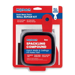 Maxpatch Drywall Repair Kit - Includes 8 Oz Spackling Compound, 4"X 4" Adhesive Metal Patch, Spackling Knife, Sanding Pad - All-In-One Solution for Wall and Ceiling Repairs