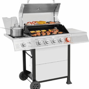 GA5401T 5-Burner Propane Gas Grill with Sear Burner and Side Burner, Stainless Steel BBQ Grill with 632 Sq. In. Grilling Area for Outdoor Barbecue Cooking, 64,000 Btus, Silver